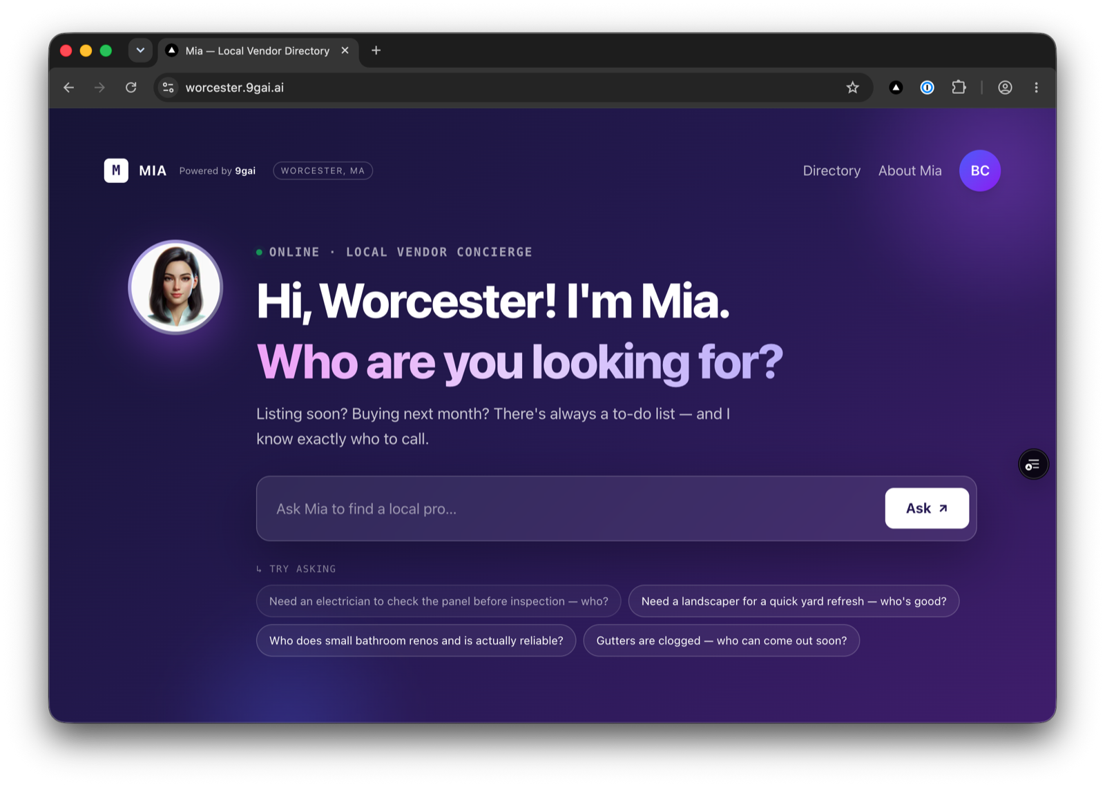 Mia local vendor concierge for Worcester, MA